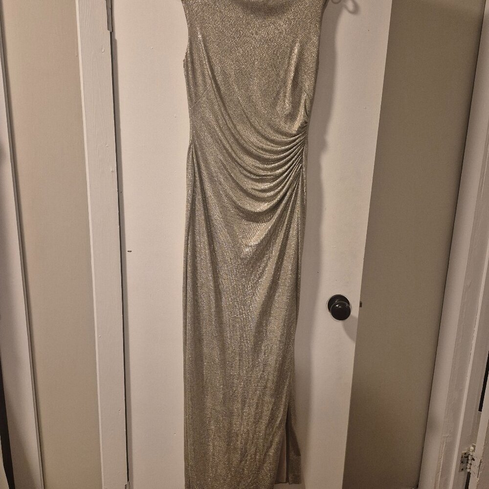 Vintage Lauren Ralph Lauren Gold Metallic Gown – Draped Evening Dress, Size 10